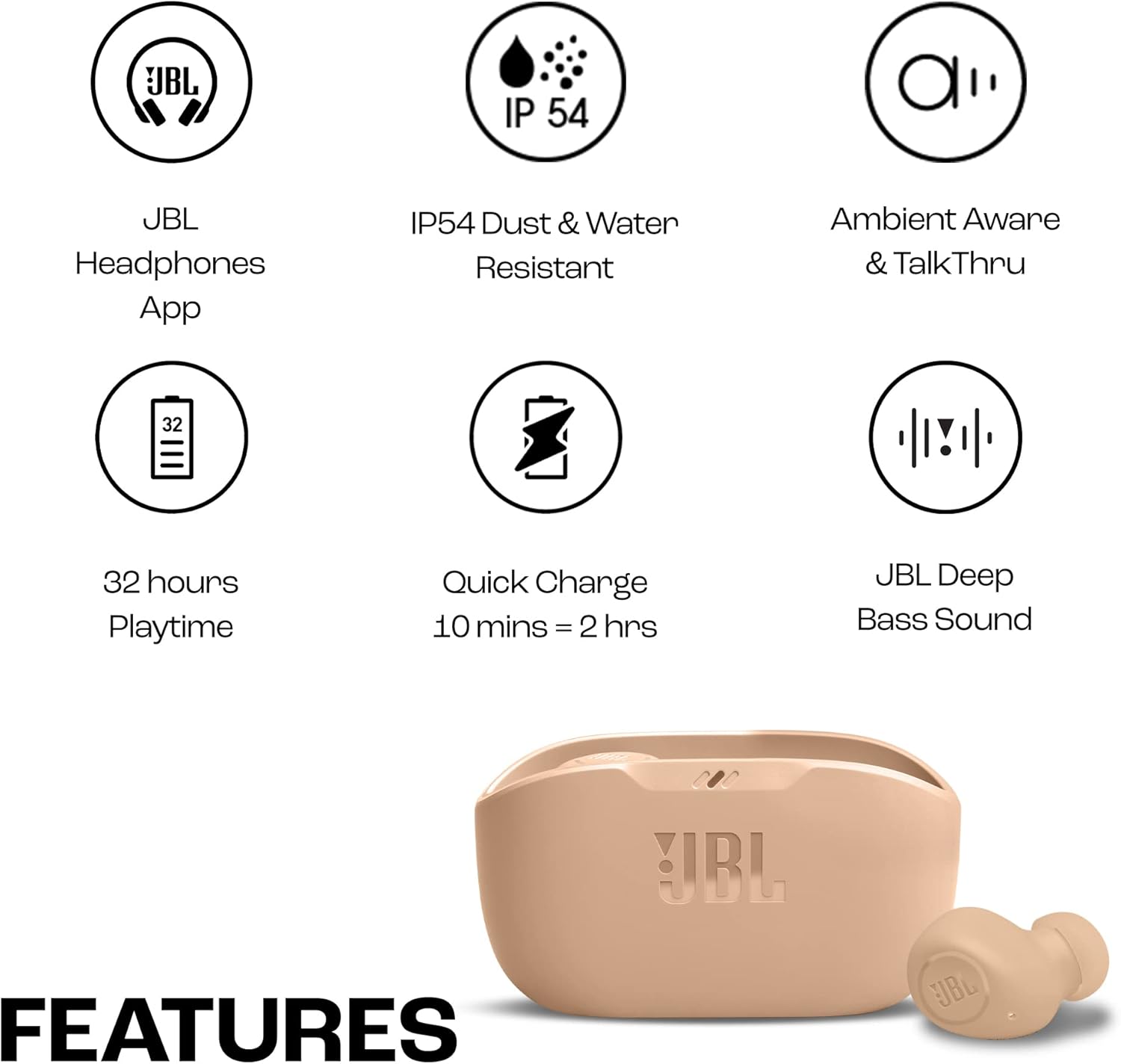 JBL Wave Buds Headphones | Beige JBL Wave Buds Headphones | Beige